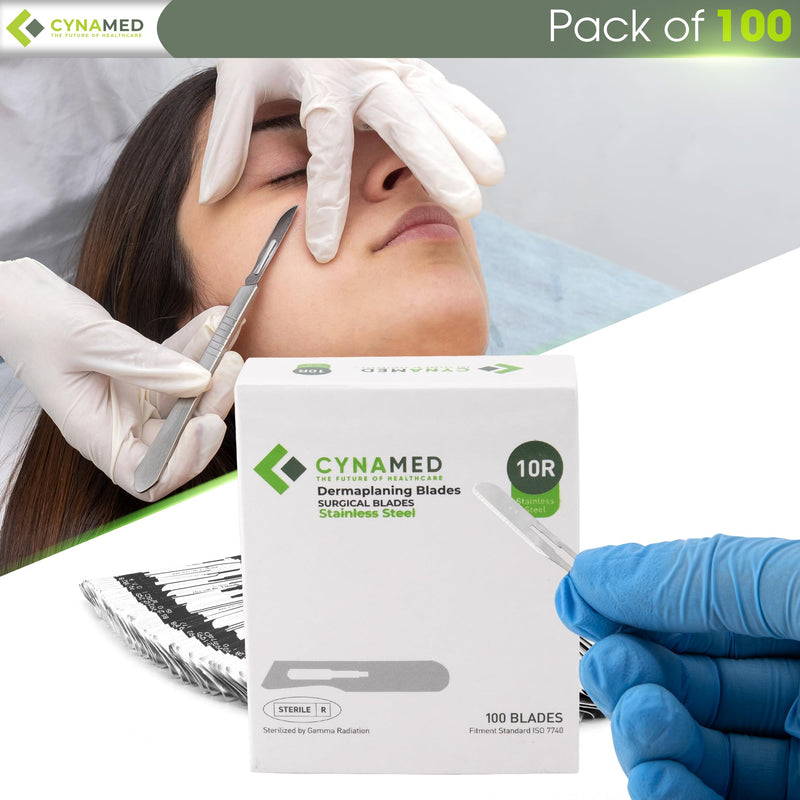 [Australia - AusPower] - Dermaplaning Replaceable Blades No.10R – Box of 100, High-Quality Stainless Steel for Precise Exfoliation and Smooth Skin, Professional-Grade Blades for Facial Hair Removal and Skincare Treatments 