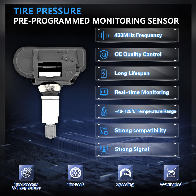 [Australia - AusPower] - TPMS 433Mhz 9050030 Tire Pressure Monitor Sensor, Set of 4 Pack, Compatible with Mercedes-Benz Maserati Replaces A0009050030 A0009053907 A0009054204 