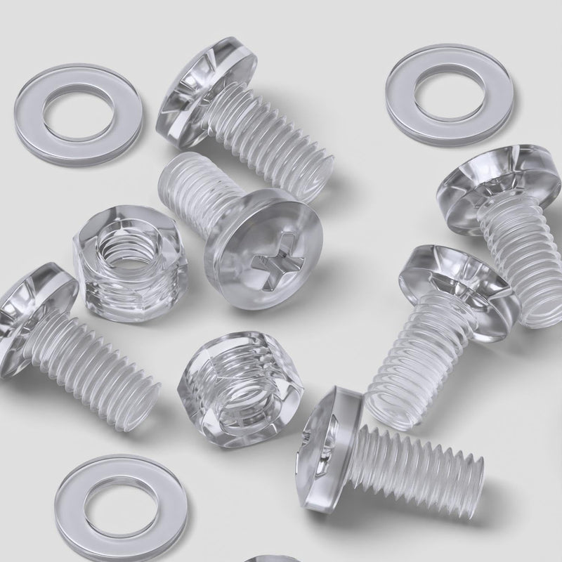 [Australia - AusPower] - 60 x Transparent Clear Plastic Acrylic M5 x 10mm Nuts & Bolts, Washers -Acrylic Plastic Screws, (13/64 x 25/64 in) 