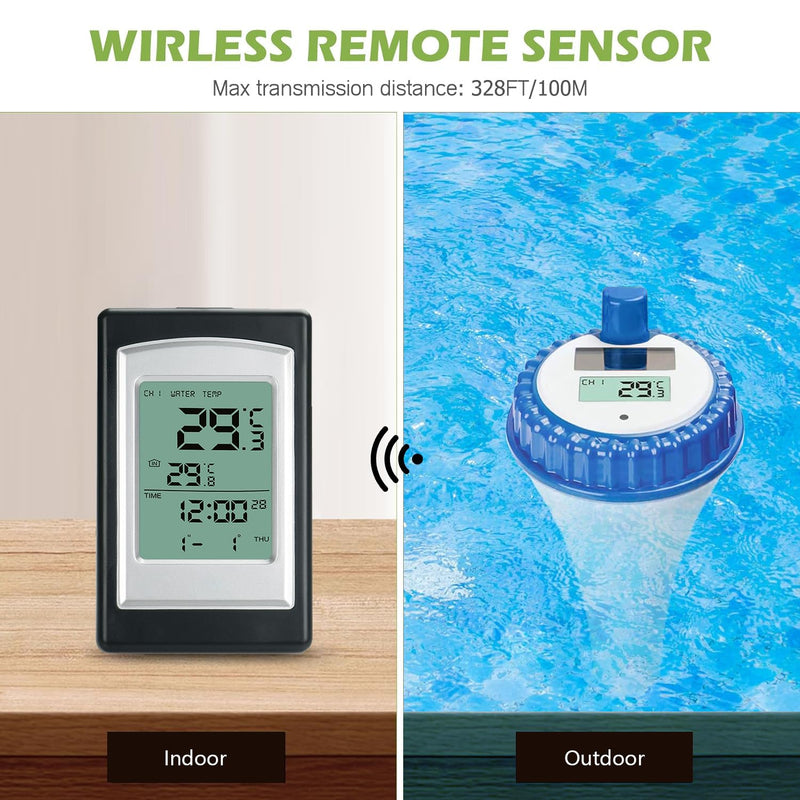 [Australia - AusPower] - Pool Wireless Digital Thermometer, Outdoor Solar Pool Thermometer, Floating and Easy to Read, Suitable for Pools, Bathtubs, Fish Tanks, Ponds 