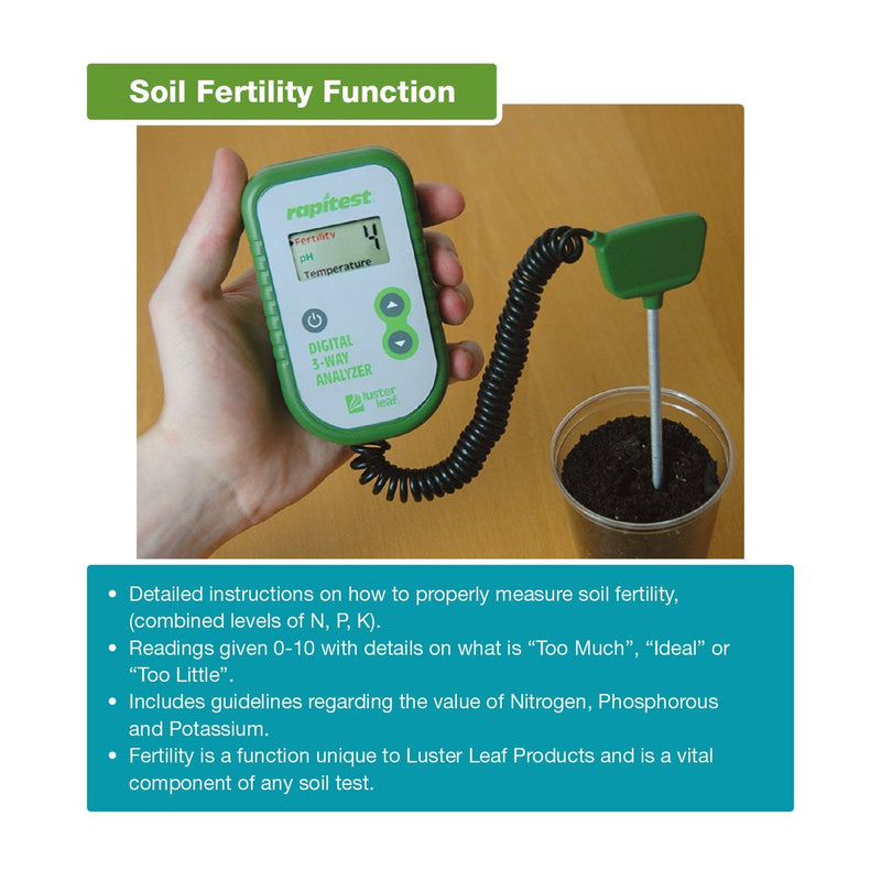 [Australia - AusPower] - Luster Leaf Fertility and Temperature Rapitest 1835 Digital 3 Way Analyzer for Soil pH 