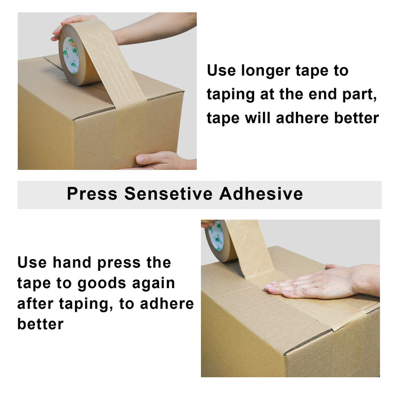 BOMEI PACK Wide Brown Reinforced Kraft Paper Packing Tape 3inch, Self Adhesive Paper Gummed Packing Tape, for Heavy Duty Packaging, Shipping, Moving and Storage, 72mmX 55yds 3in x 55y
