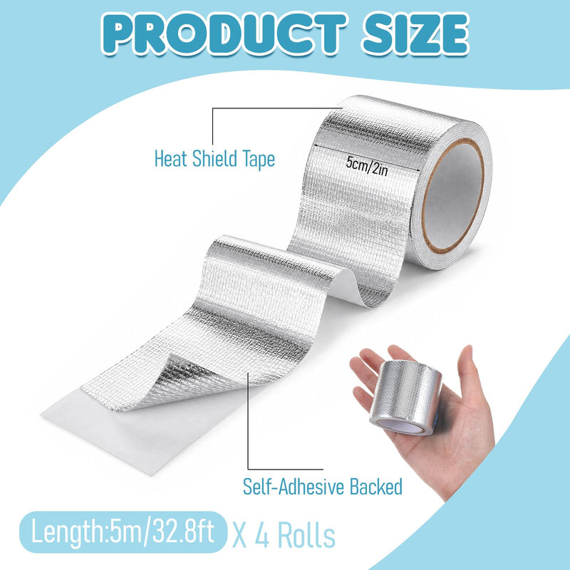 2" x 132 Ft Aluminum Foil Tape, Silver Heat Reflective Tape, 5.91 mil - Heavy Duty Heat Shield Fiberglass High Temp Tapes for HVAC, Pipe, Exhaust, Hose and Auto Use(4 Rolls)