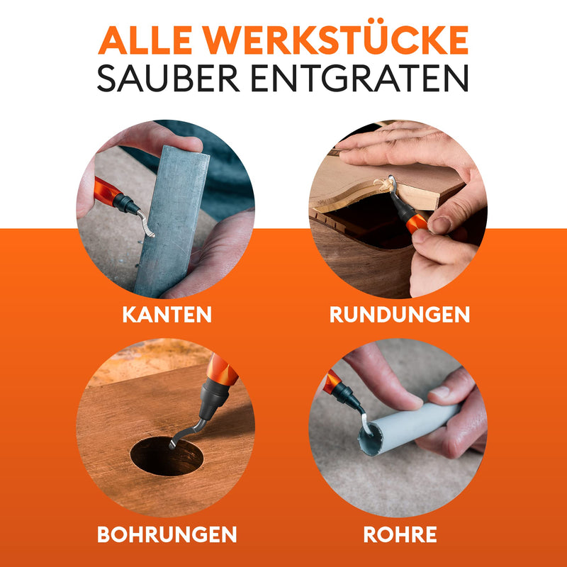 Deburrer [incl. 11 blades] for plastic (also 3D printing), metal, stainless steel - hand deburrer Includes 11 blades