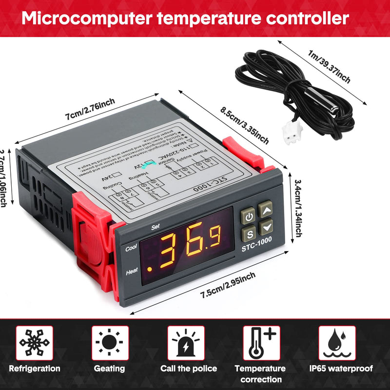 [Australia - AusPower] - Fiada Pack of 2 STC-3008 AC 110V-220V Digital Temperature Controller Celsius Thermostat General Digital Thermostat Temperature Monitor with Sensor 2 Relay Output for Fermentation Heating Cooling STC-1000 