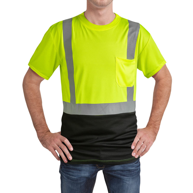 High Visibility Shirts Quick Dry Safety T Shirts with Reflective Strips and Pocket Short Sleeve Mesh Hi Vis Construction Work Class 2 Shirt for Men/Women Black Bottom Lime,Medium Medium Lime 02