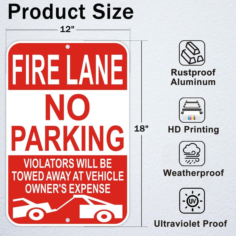 Fire Lane No Parking Sign, 12 x 18 Inches, Reflective, Weather-Resistant, Pack of 2 red and white-12"x18" - 1Pack
