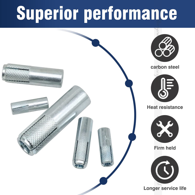 [Australia - AusPower] - 1/4" x 1 inch Drop-in Anchor, zinc-Plated Carbon Steel Expansion Sleeve Screw Bolts kit for Concrete Drywall (100 pcs) 1/4 inch I.D. 100 
