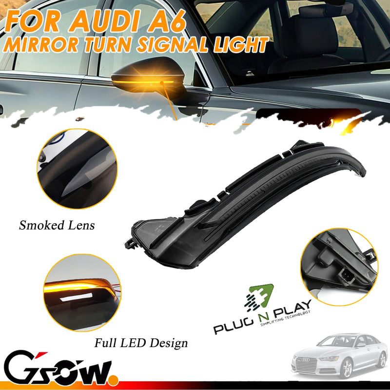 2 PCS Sequential Dynamic LED Side Mirror Turn Signal Lights for 2013-2018 Au-di A6 S6 RS6 4G C7 C7.5, Audi Accessories Clear Lens Turn Signal Indicator Lamp for Audi A6 S6 RS6 4G C7 C7.5