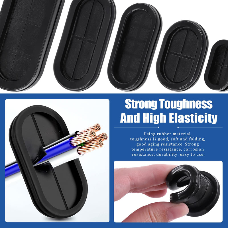 [Australia - AusPower] - Glarks 20Pcs Oval Closed Rubber Grommet Assortment, 5 Size Double Sided Rubber Grommets Firewall Hole Plug Set Electrical Wire Gasket with 1Pc Retractable Knife for Wire, Plug, Automotive, Plumbing 20Pcs Oval Rubber Grommet 