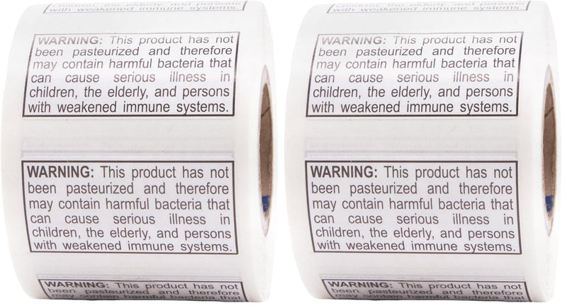 Not Pasteurized Warning Labels .75 x 1.5 Inch 500 Adhesive Stickers (Pack of 2) 0.75 x 1.5" Rectangle (Pack of 2)