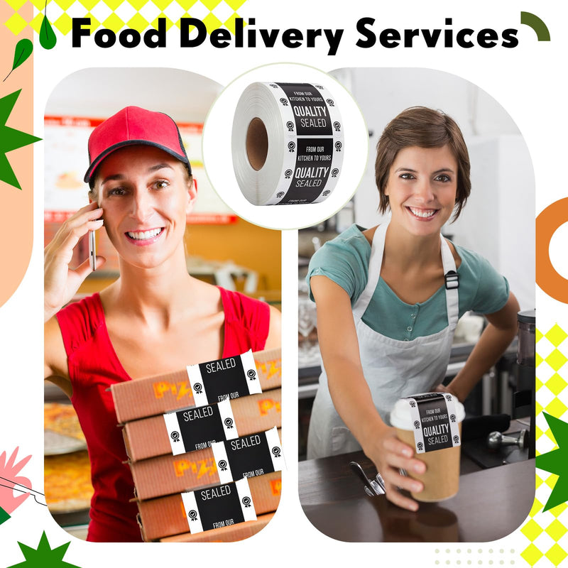 500 Pieces Tamper Evident Stickers 2 x 4 Inch Seal Proof Tape Safe Labels Sealed Tamper Proof Stickers for Drink Food Container Freshness Pizza Boxes Secure Food Delivery Black, White 500