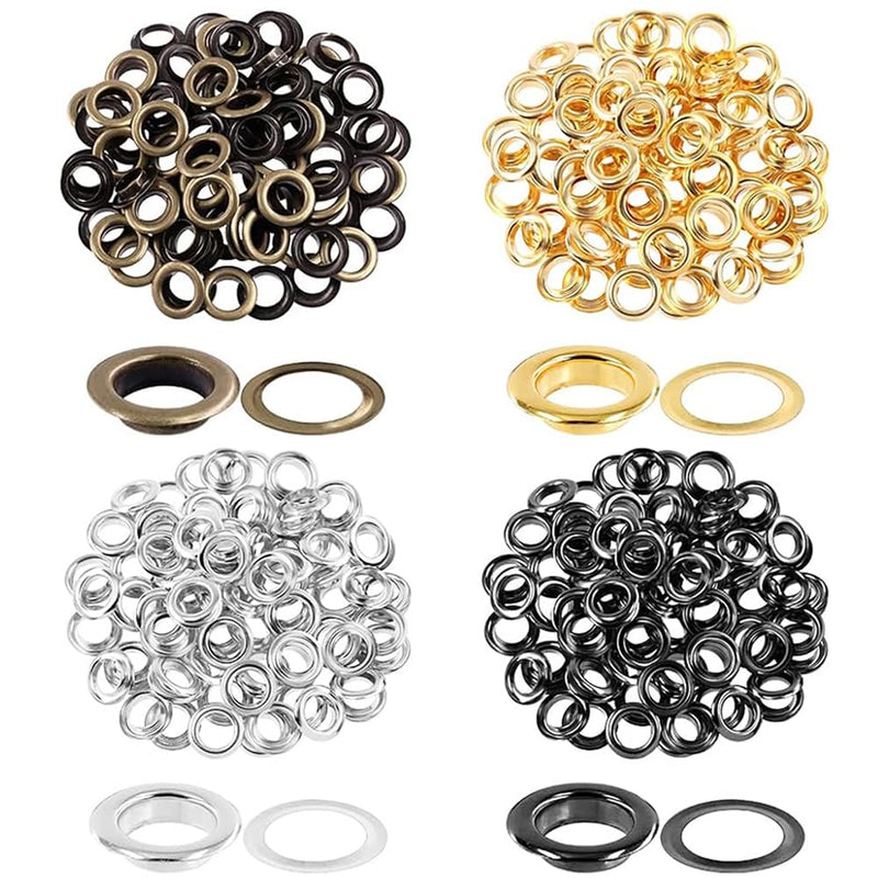 Wolfride 100 Sets Brass Grommet kit 10mm 3/8" Inside Diameter Canvas Fabric Grommet Kit Tarp Eyelet kit (4 Colors)
