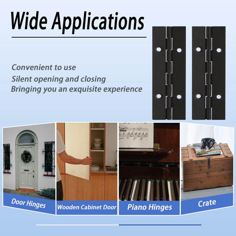 [Australia - AusPower] - 4 Inch 12 Pcs Piano Hinges?Black Long Hinges Heavy Duty with Hole for Cabinets Boat Marine Door,Box,French Window,0.04" Leaf Thickness 1.2'' Open Width 12PCS-4IN 