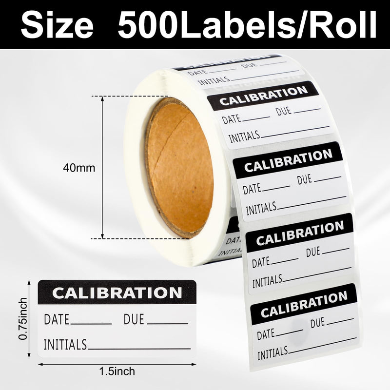 500 PCS Black and White Calibration Labels - 3/4 x 1 1/2 Inch Adhesive Calibration Stickers with Date, Due, Inspector Initials for Manufacturing Laboratories Warehouses