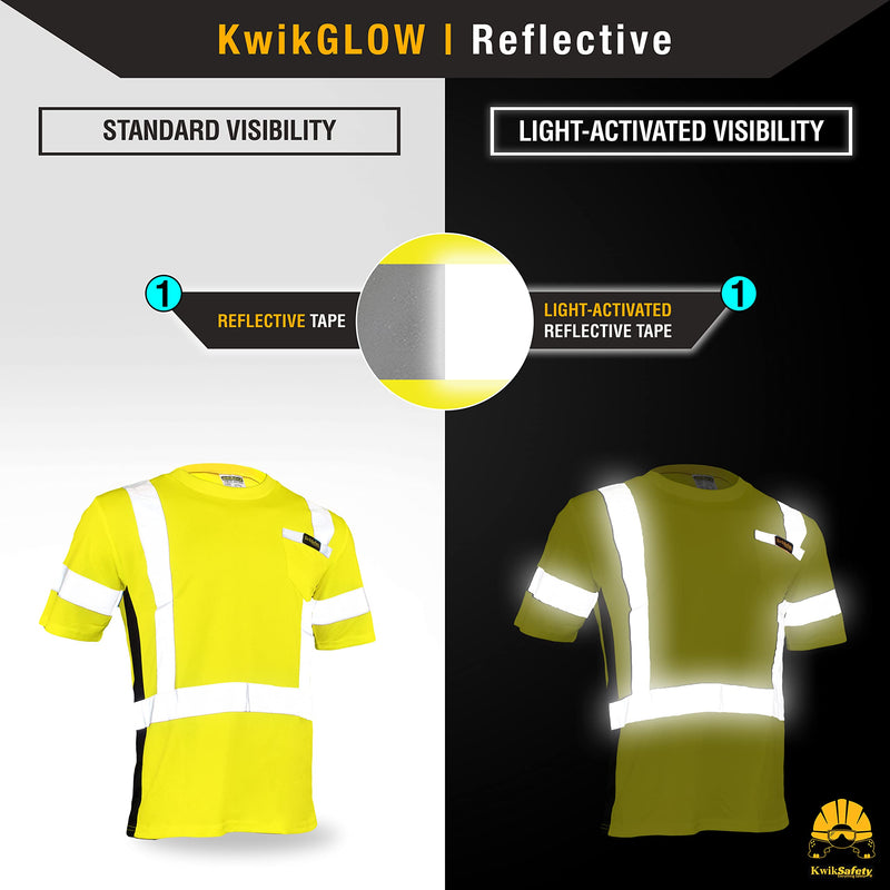 KwikSafety - Charlotte, NC - Operator Short Sleeve Safety Shirt [Solid Reflective Tape] Class 2 ANSI OSHA Compliant X-Large Basic Tape | Yellow