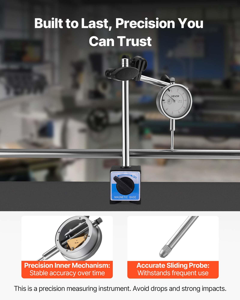 [Australia - AusPower] - VEVOR Dial Test Indicator, 0.001 inch Accuracy, 0-1 inch Measuring Range, Easy to Read Large Dial, Professional for Internal Diameter Measurement, Runout Detection, Flatness Inspection 