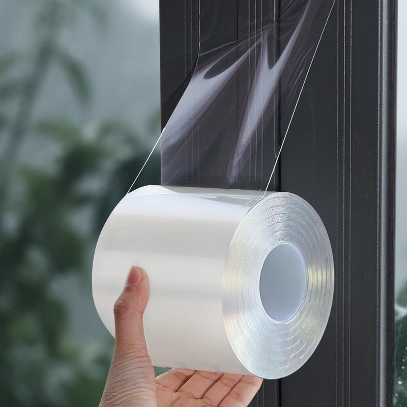 Window Sealing Tape, Window AC Insulation Sealing Around Frame Draft, 3 inch X 33 FT, Blocker for Cold Heat Air, Waterproof Tape for Repair, Heavy Duty No Residue (Clear) Clear