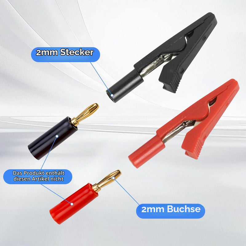 Insulated Crocodile Clips Small (2 mm) Pack of 12 | Fully insulated crocodile clips in 4 colors, safety test alligator clip, for 2 mm test probes and banana plugs