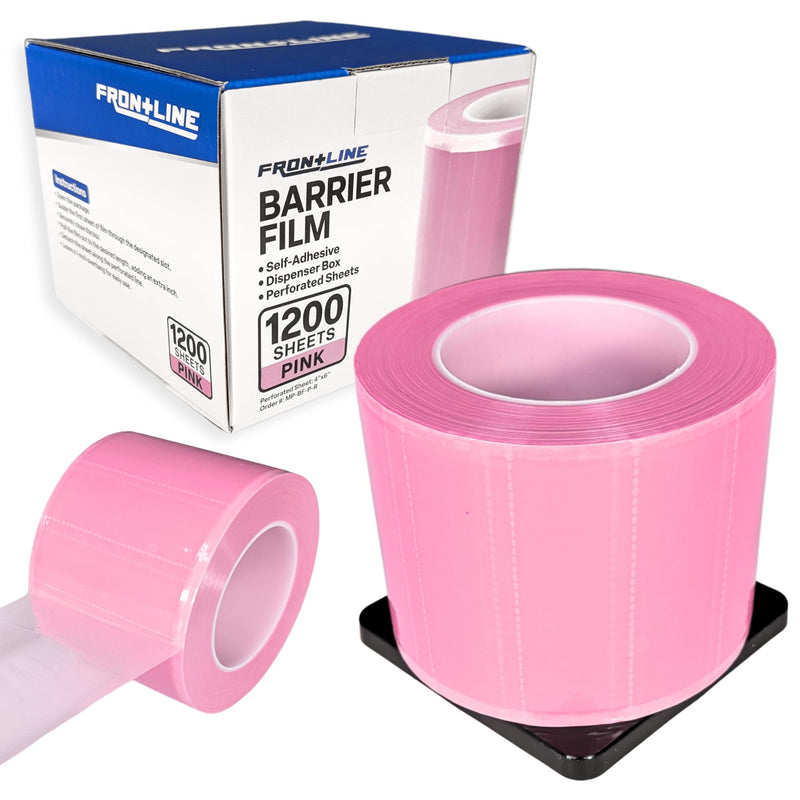 Frontline Dental Barrier Film Roll 4" x 6" Medical Grade Surface Protection Easy Peel Residue Free Tape with 1200 Perforated Sheets for Dental, Medical, Tattoo, and Beauty (Pink) Pink