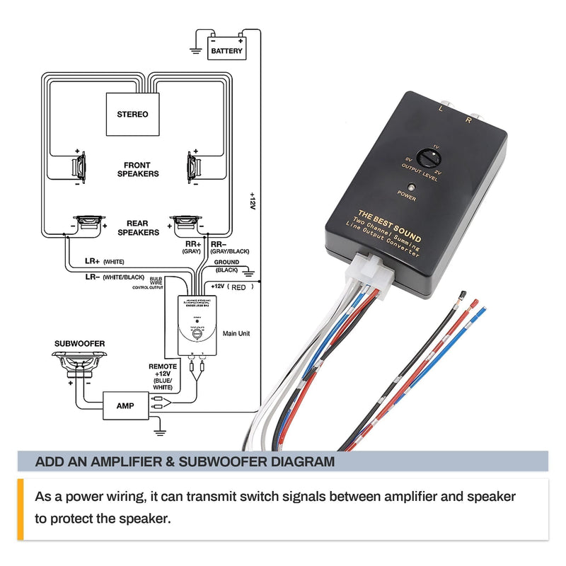 [Australia - AusPower] - NuIth Add Amp Amplifier Subwoofer Interface Kit Fit for 2014-2021 GM Vehicles Chevy Silverado Camaro Yukon on Factory OEM Radio Stereo System 2-Channel RCA line Output Converter 