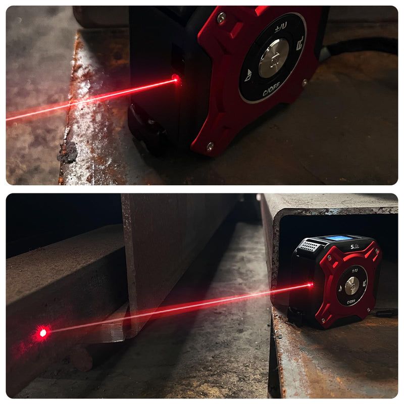 2 in 1 Laser Tape Measure with Level | 131ft/40M Laser Distance Meter Display On Backlit LCD Screen with 16ft/5m AutoLock Measuring Tape | Ft/Inch/Fractions/M/mm (Red 2in1 Laser)