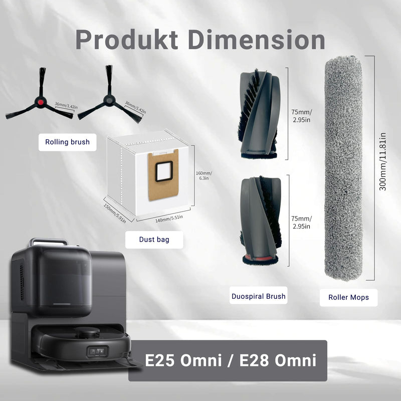 [Australia - AusPower] - Replacement Parts Kit Compatible With Eufy Omni E25 / E28, Vacuum Cleaner Accessories Includes:2 Mop Roller Brush,1 Set Main Brush,6-Side Brush,4-Filter,6-Disposal Dust Bags E25/E28 