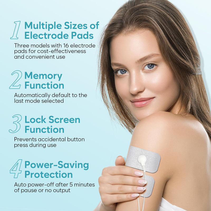 [Australia - AusPower] - Easy@Home Electronic TENS Unit: Pain Relief Therapy - EMS Pulse Massager Rechargeable Machine - Dual Channel 24 Modes 20 Intensities 16 Pads TENS and Powered Muscle Stimulator EHE020 White 