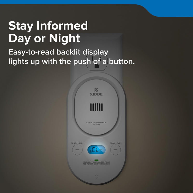 Kidde Carbon Monoxide Detector, Plug-in with AA Battery Backup, Easy-to-Read Digital Backlit Display, 85 dB Alarm, Rotating Plug, LED Status Light Indicators, 5th Edition, COPD 1 Pack