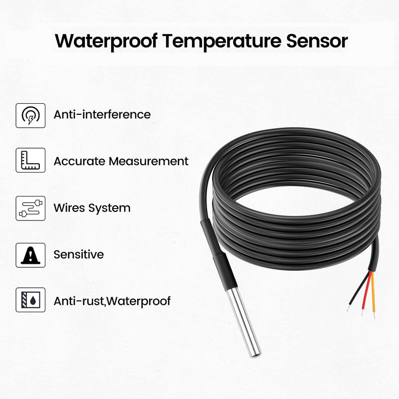 Aideepen 5 x Temperature Sensors, 5 m Cable, Waterproof Temperature Sensor, Digital Stainless Steel Temperature Sensor, Compatible with Arduino and Raspberry Pi, Includes E-Book, Compatible with Shelly 5 pieces 5 m