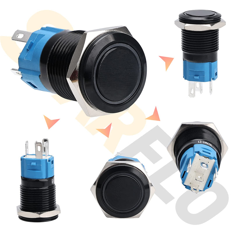 [Australia - AusPower] - STARELO 5pcs 16mm Latching led Push Button Switch Black Shell, IP65 Waterproof Push Button Switch,1NO 1 NC with Wire Socket Plug,Self-Locking with LED(Blue). 16mm Black Shell/ Ring LED 