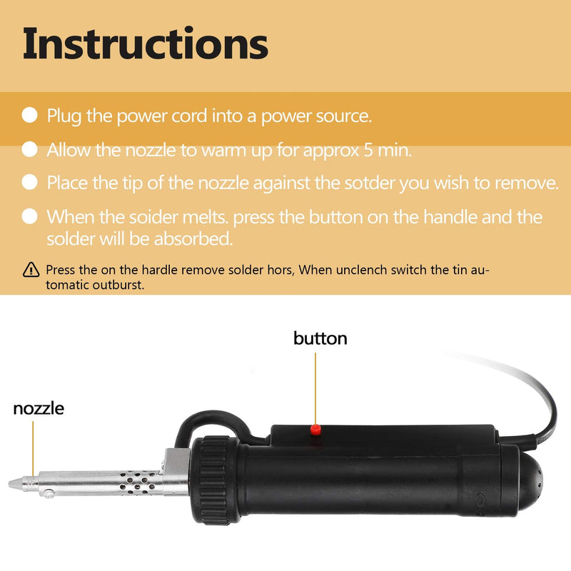 Weytoll Electric Desoldering Pump, Electric Vacuum Desoldering Iron, Extraction of Liquid Solder, 350 W Desoldering Pump with Heater, Palm, Electric Soldering Tin Sucker Va-cuum Soldering (Black)
