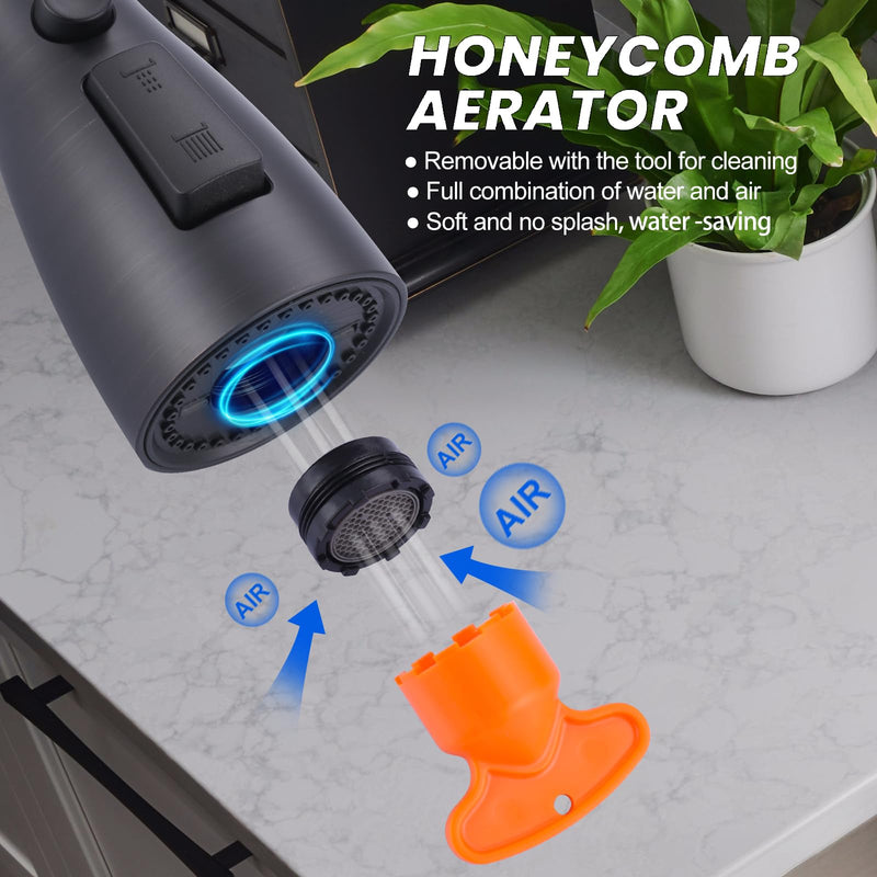 Metal Kitchen Faucet Head Replacement: 3-Function Pull Down Spray Nozzle with 9 Adapters, Sink Sprayer Replacement Compatible with Moen, Delta, Kohler, American Standard Faucets, Oil Rubbed Bronze Stainless Steel