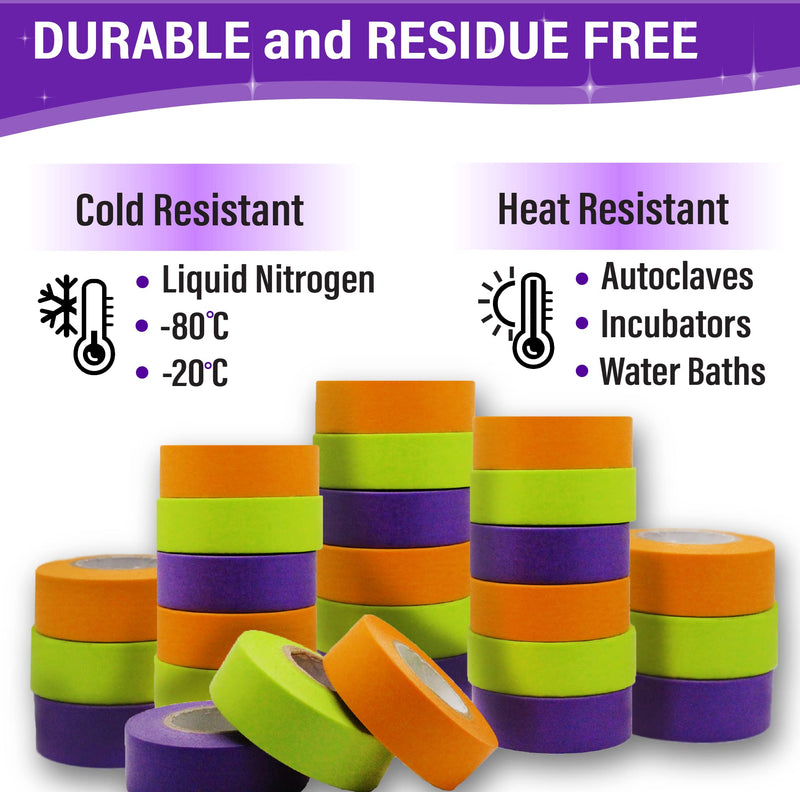Laboratory Labeling Tape - 1200 inches Long x 1 inch Wide - Extreme Temperature Resistant - Water Resistant - Freezer, Autoclave, Lab Tape - 3 Pack, Orange