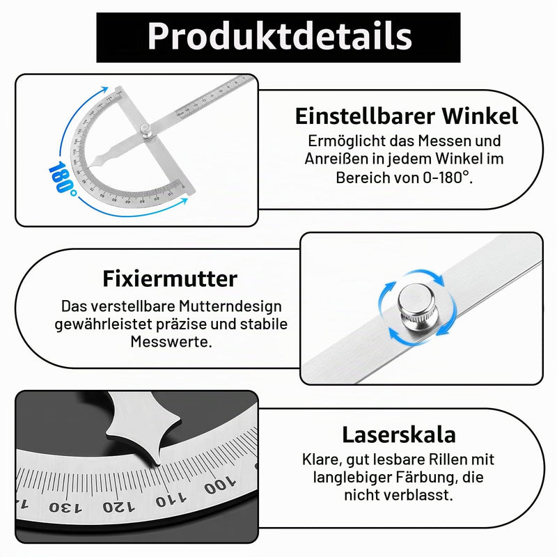 Flintronic Stainless Steel Protractor with Locking Screw, 0-180° Adjustable Prez Degree Ruler Metal with Scale (150 mm) Protractor Metal for School Woodwork Home Work Craftsman DIY #Style-a 150mm