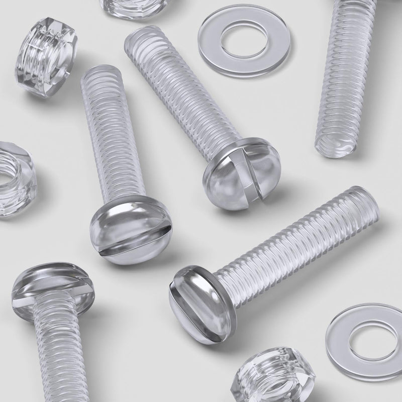 [Australia - AusPower] - 50 x Transparent Clear M4 x 20mm Slotted Head Bolts, Nuts, Washers - Acrylic Plastic Screws, (5/32 x 25/32 in) 