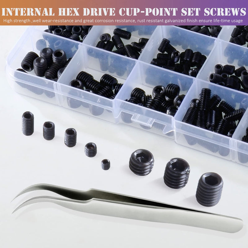 [Australia - AusPower] - 530Pcs Metric Set Screw Assortment Kit, M3/4/5/6/8 Grub Screws Internal Hex Drive Set Screws for Bathroom Fixtures, Door Handles knobs, Towel Rack Screws Replacement, 12.9 Grade Alloy Steel 