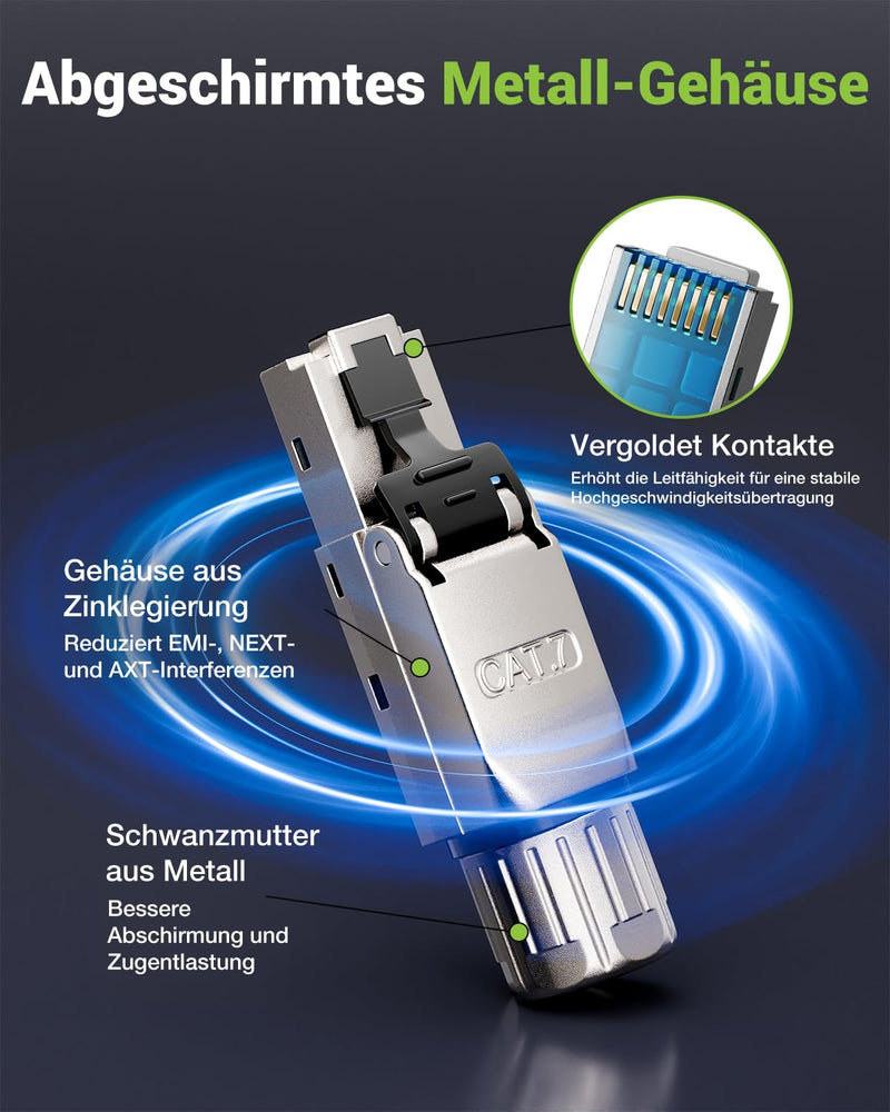 [Australia - AusPower] - LEENUE LAN Connector Cat 7 Toolless, 10 Gbit/s 600 MHz, Gold-Plated RJ45 Connector Tool-free POE for Cat7 Cat6A Installation Cable, Shielded Network Connector Cat7 Tool-free, Reusable, Pack of 2 2 pcs. 