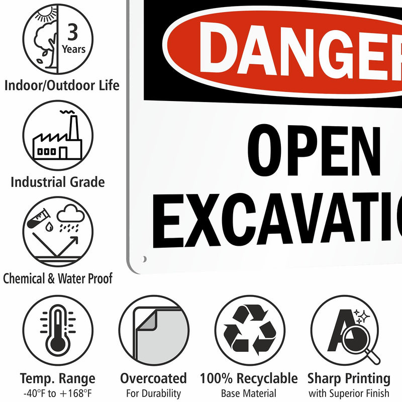 SmartSign - S-6735-PL-14 "Danger - Open Excavation" Sign | 10" x 14" Plastic
