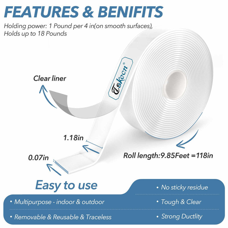Double Sided Tape Heavy Duty ， Premium Removable Mounting Adhesive Grip Tape, 16.5FT Strong Mounting Tape Adhesive Tape, for Carpet Mats/Craft Wall Mounting 16.5