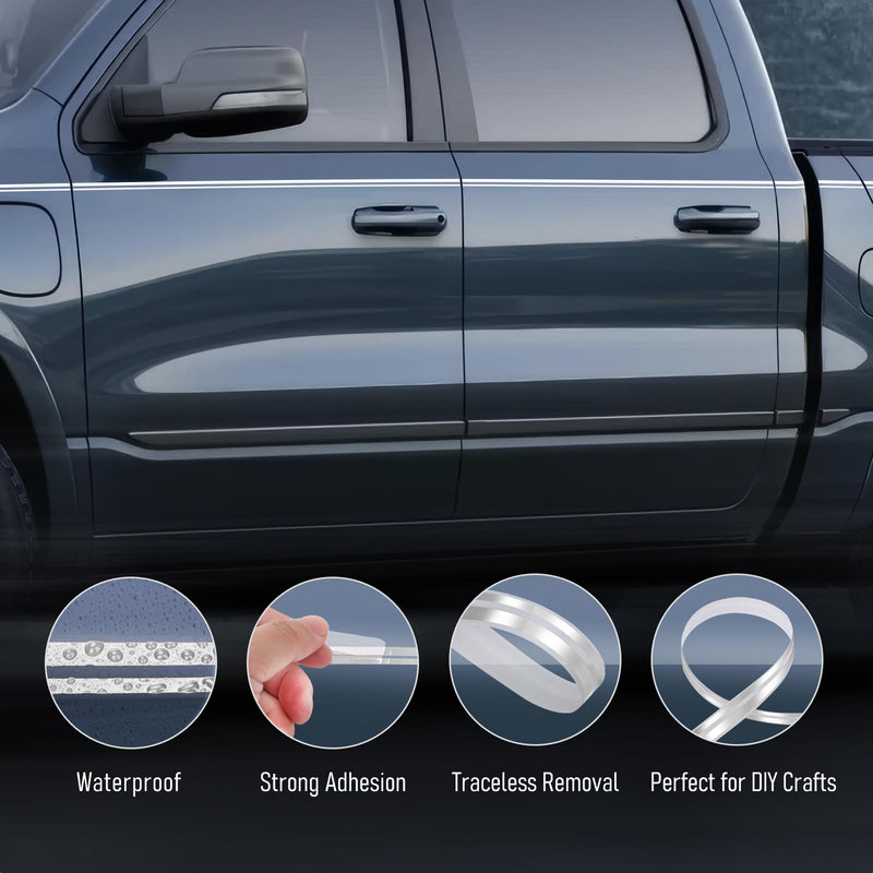 2 Rolls 32Ft Black Car Pinstripe Tape + 2 Rolls 32Ft Silver Car Pinstripe Tape