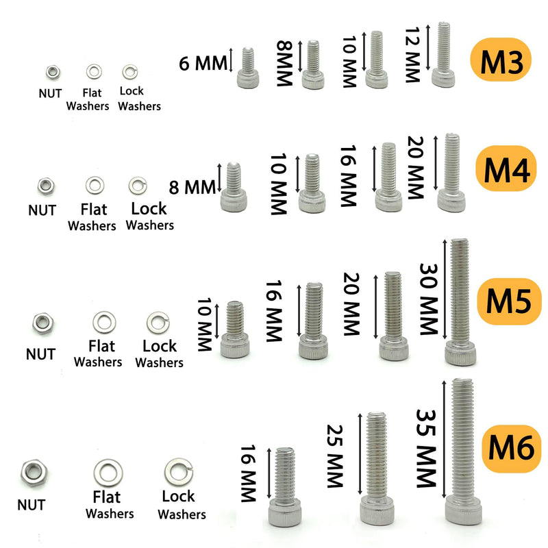 1160Pcs M3/M4/M5/M6 Hex Socket Bolt Kit,304 SS Metric Screws Assortment
