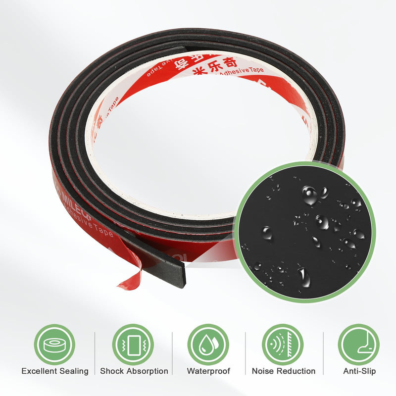 PATIKIL Neoprene Rubber Strips 3/8" Wide x 1/8" Thick x 3.3FT Long, 2Pcs Self Adhesive Solid Rubber Sheet for Shock Absorption Gasket DIY Crafts Sealing Weather Striping, Black 3/8" x 1/8" x 3.3FT 2
