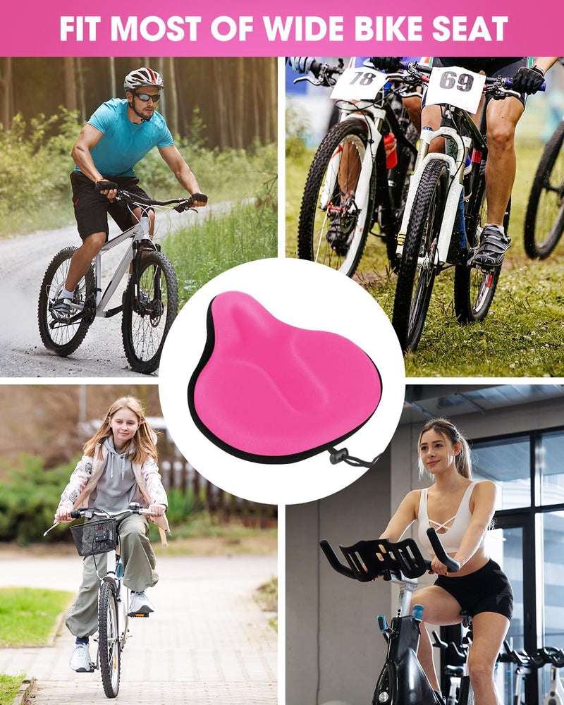 Bike Seat Cover for Men & Women Comfort, Large Bike Seat Cushion Cover, Padded Seat Cover for Bike, Soft Bicycle Seat Covers for MTB, Exercise Bikes, Indoor and Outdoor Cycling Seat Cover Pink