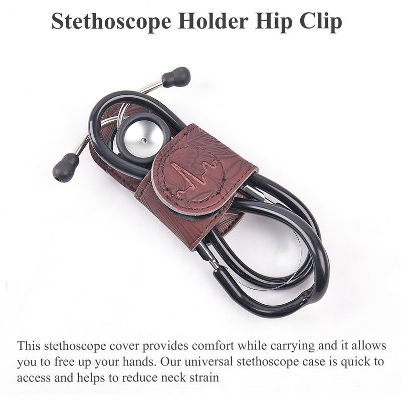 [Australia - AusPower] - Mtzmy PU Leather Stethoscope Holder with Clip for All Models: Littmann, ADC, MDF, Adscope, Stethoscope Holder Holder, Perfect for Doctors, Nurses, EMT (1-Brown) 1 pc. 1-brown 