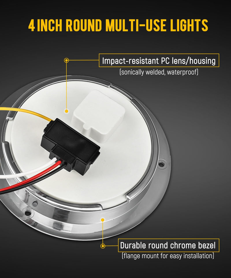 [Australia - AusPower] - Partsam 2Pcs 4 Inch Round Red Stop Turn Tail Lights to Amber Strobe Lights Kit 19 Diodes w/Chrome Bezels and 3-Prong Wire Pigtails, Red/Amber 4 Inch Round Led Trailer Tail Lights and Amber Indicators 