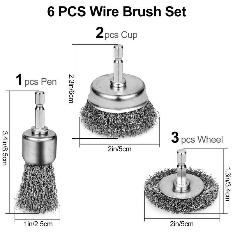 [Australia - AusPower] - 6PCS Professional Wire Wheel Brush Set, Carbon Steel Cup Wire Brush for Drill with 1/4 Inch Hex Shank, Wire Brushes Drill Attachments for Cleaning Rust Removal, Corrosion & Scrub Surfaces, Drill Brush 