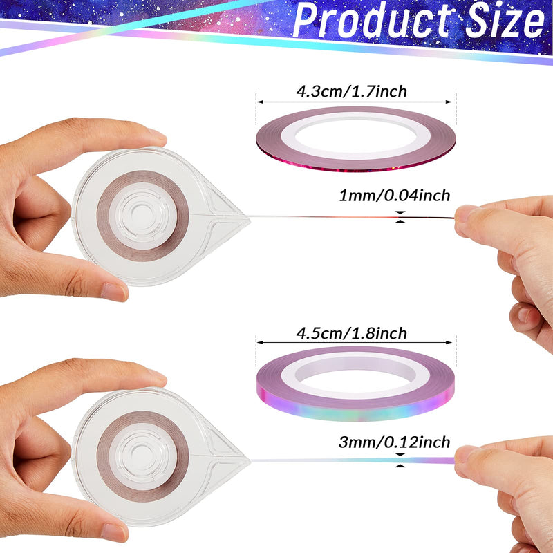 Outus 138 Rolls Striping Tape for Tumblers Nail Tape Lines Holographic Pinstripe Decals 1 mm 3 mm Self Adhesive Glitter Striping with Dispenser Case for DIY Tumblers Nail Decoration Craft