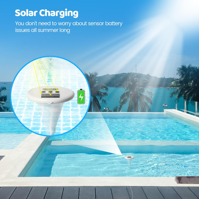 [Australia - AusPower] - Wireless Pool Monitor, Solar Pool Water Tester with Dual Displays & High-Precision Electrode for Real-Time Detection of Water Temp pH EC TDS for All Swimming Pools, Spas, and Hot Tubs 