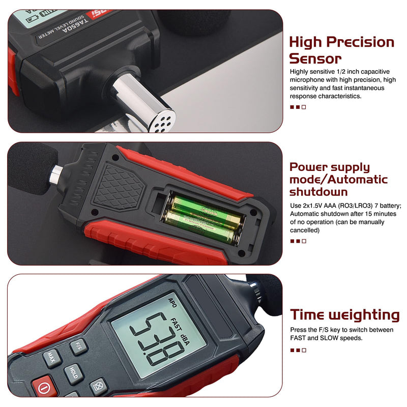 Sound Level Meter Decibel Meter 30-130 dB(A) Digital Meter with Record, Portable Sound Level Meter Calibrated LCD Display for Office, Industry & Noise Measurement